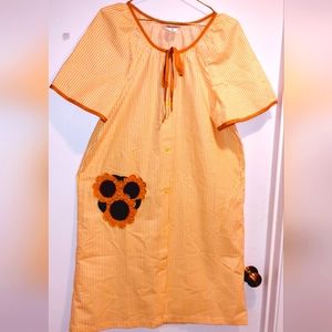 Women's Vintage 1980's Sunflower Embroidered Seersucker Summer Robe Housecoat